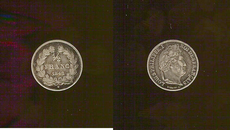 1/2 franc Louis Philippe 1842W gVF/EF+